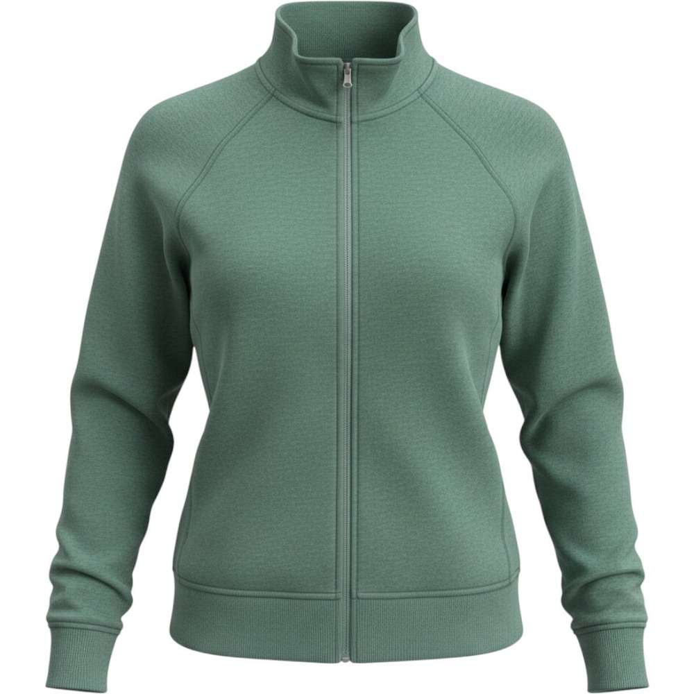LL Bean Women Green Heather Full Zip Sweatshirt Mock Neck Thumbholes Size Medium